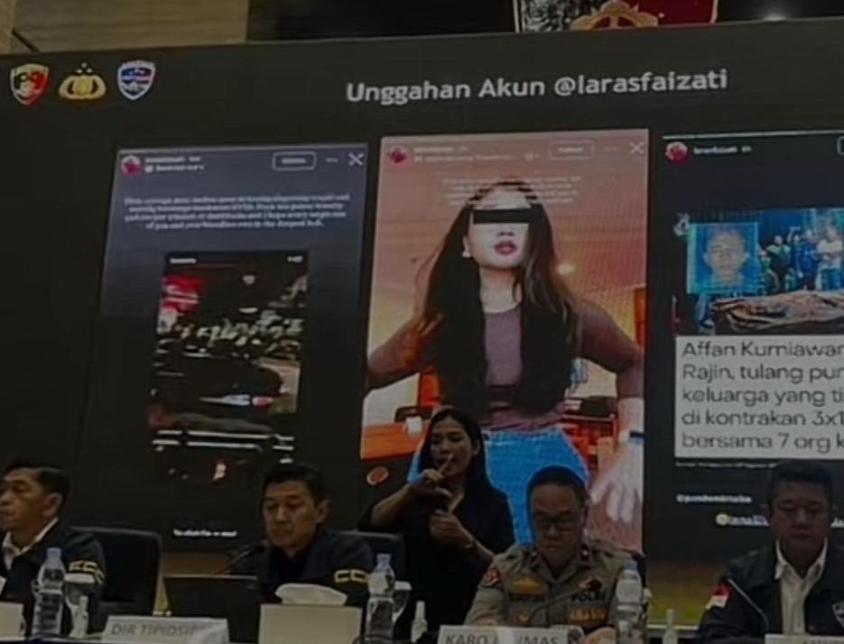 Laras Faizati Diciduk, Diduga Jadi Otak Provokasi Pembakaran Mabes Polri